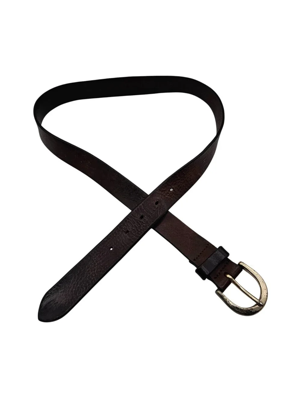 Eddie Bauer Womens Sz L Genuine Leather Brown Belt w/ Gold Buckle